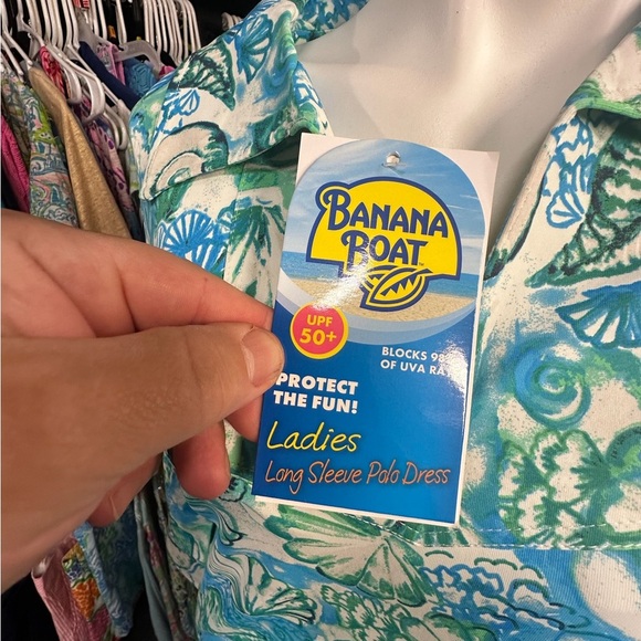 Banana Boat UPF 50+ Long Sleeve Blue and Green Monaco-Aqua Sundress Cover up - Picture 4 of 7